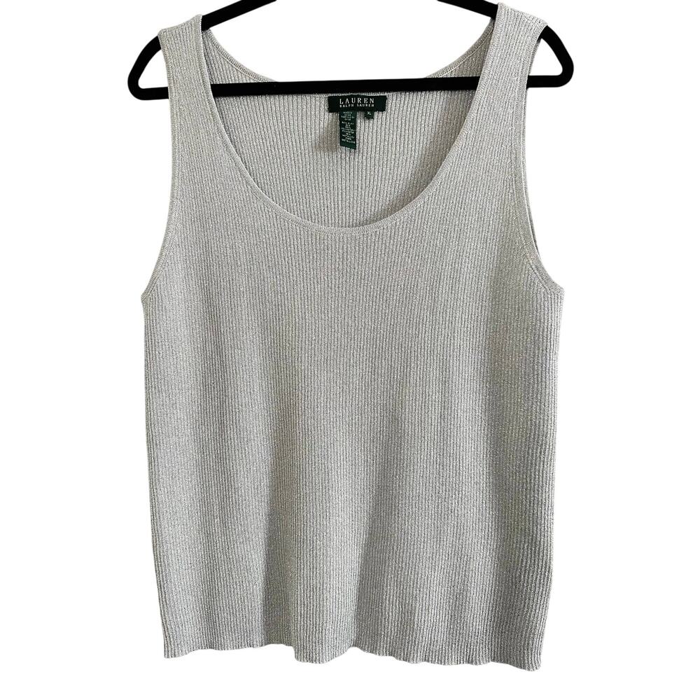 LAUREN RALPH LAUREN Vintage Metallic Silver Shimmer Silk Cotton Knit Tank - XL